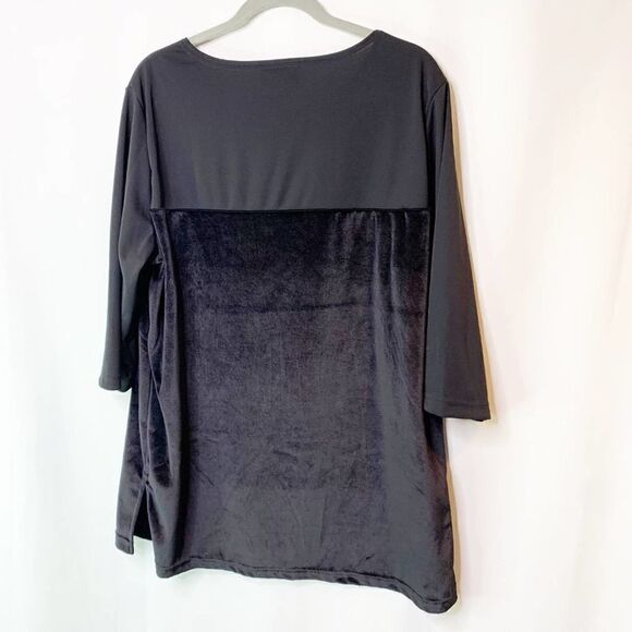 Diane Von Furstenberg Vintage Shirt Womens Large Black Velvet 3/4 Sleeve Blouse - Picture 2 of 5